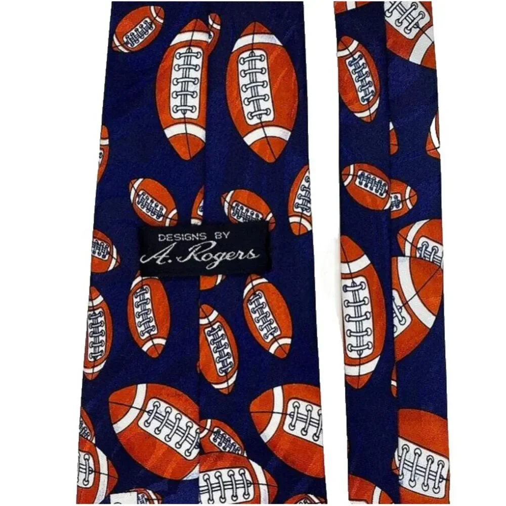 VTG 90s FOOTBALL‎ Neck Tie Blue 1997 A Rogers ETMC Made Korea Polyester Mens